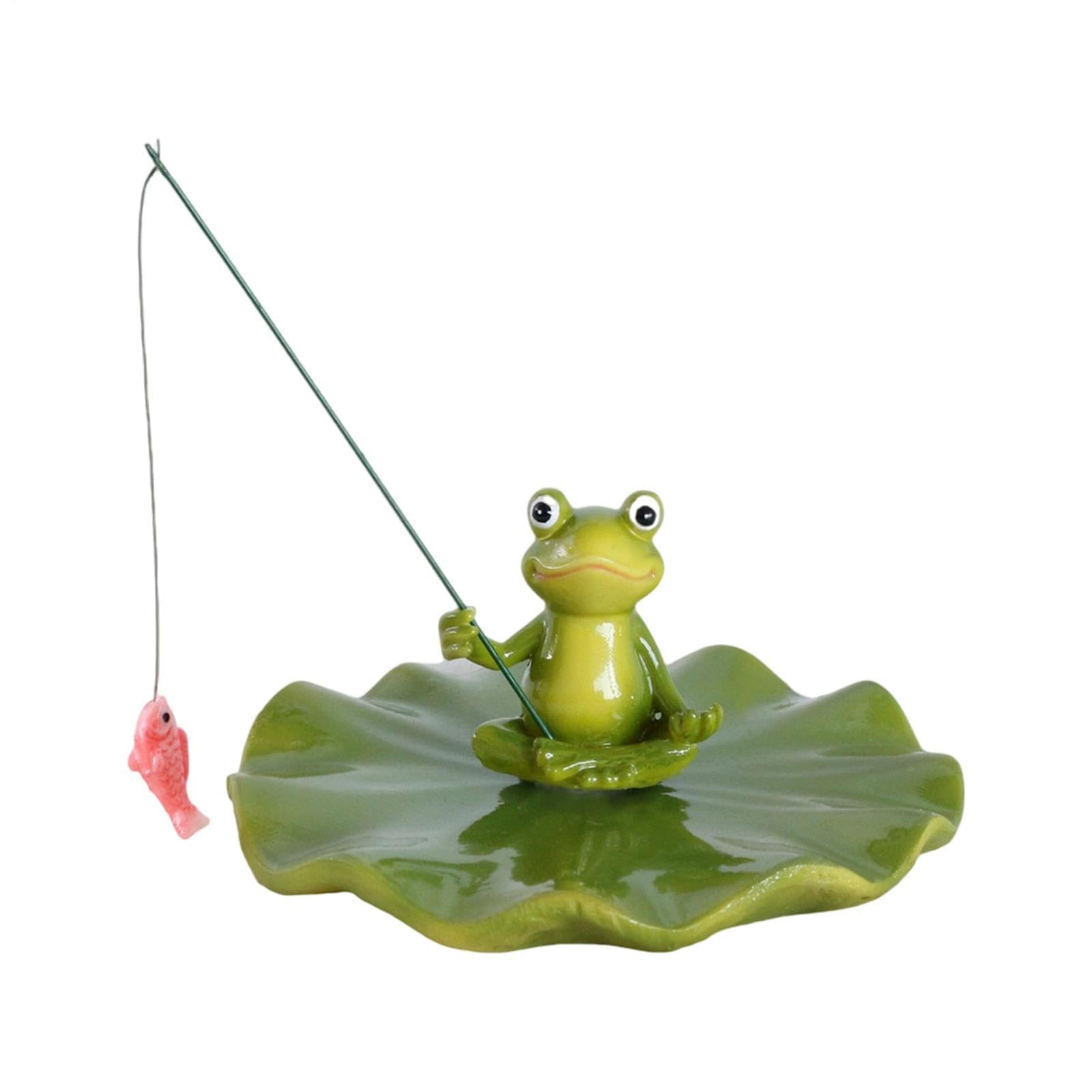 Pond Decorations Outdoor - Waterproof Cute Realistic Frog Fishing Design Figurines with Lily Pad | Floating Pond Accessories,for Garden Yard Patio Pool Aquarium Backyard Lawn Deck Porch