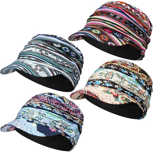 4 Pcs Winter Chemo Hats for Women Fleece Lined Newsboy