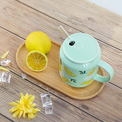 Taza de porcelana con tapa y pajilla, 13 oz, diseño limón miniatura 3
