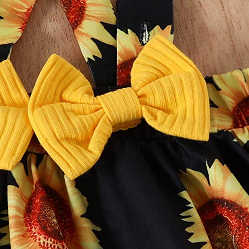 Amawmw Toddler Baby Girl Summer Clothes Ruffle Sleeve T-Shirt Sunflower Suspenders Skirt Headband (3T, Yellow) #TOP3