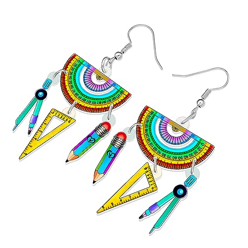 NEWEI Fun Teacher Earrings Back to School Dangle Science Book Apple Jewelry for Women Crayon Pencil Charms3