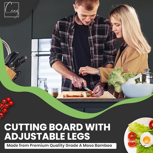Tabla de cortar rectangular de bambú Ceaz con patas ajustables miniatura 4
