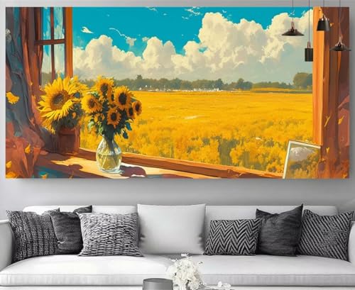 Diamond Painting Paysage Tournesols 5D Cristal Strass Point de Croix