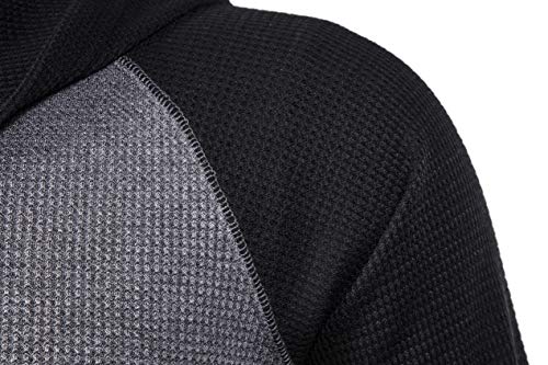 Men's Causal Pullover Hoodie Lightweight Solid Color Hooded Sweatshirt Tops Long Sleeve Waffle-Knit Henley Shirt3