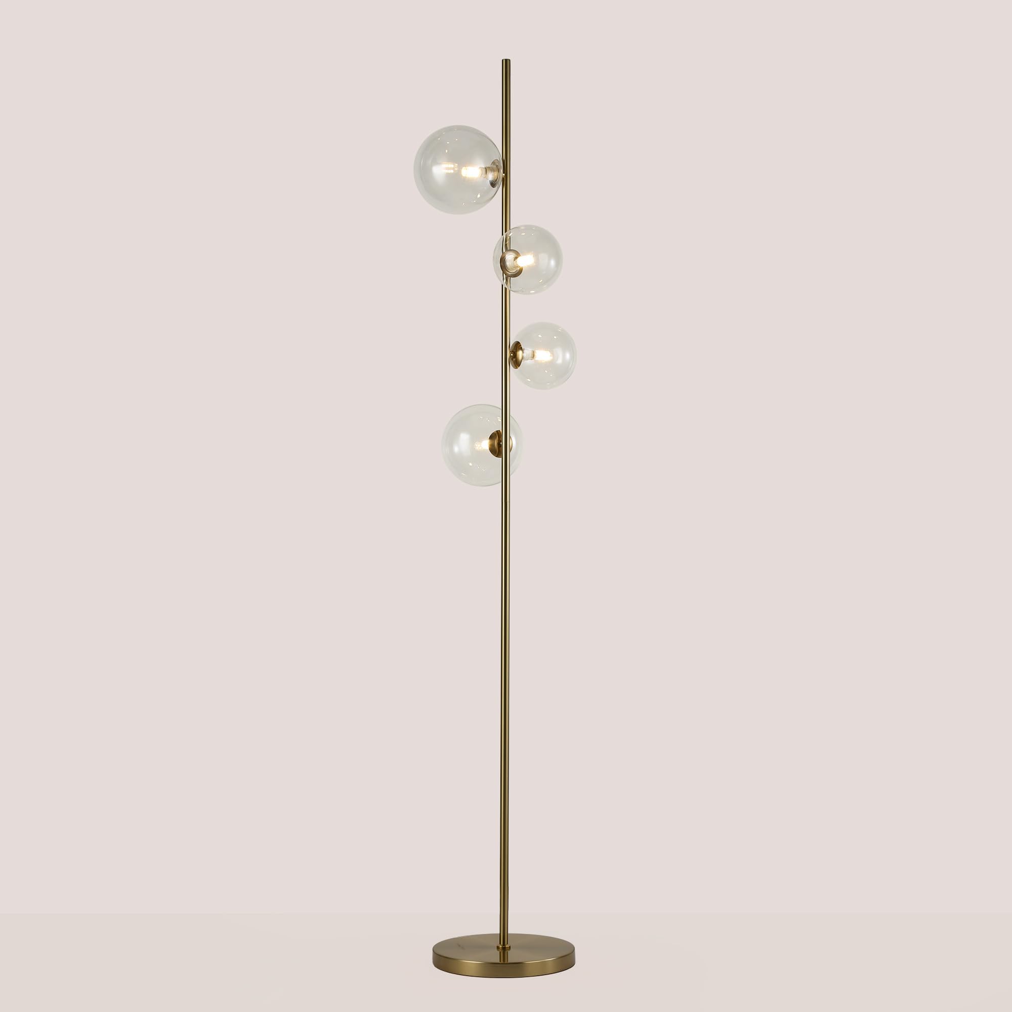 BARCELONA LED – Floor Lamp "Stand" Gold with Transparent Glass Spheres, Modern Gold Lamp x4 G9 Sockets, Floor Lamp for Living Room, Bedroom or Study