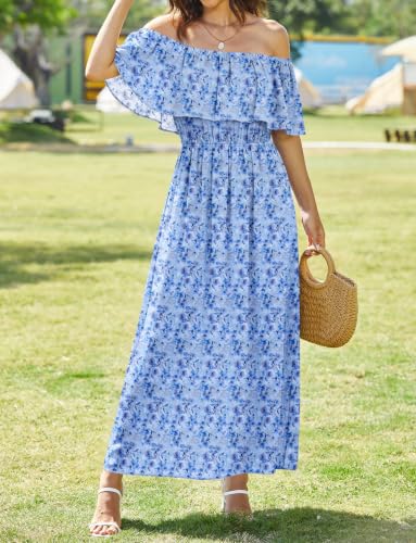 Image of Bluetime Womens Maxi Dress Off Shoulder Floral Print Boho Beach Long Summer Dresses