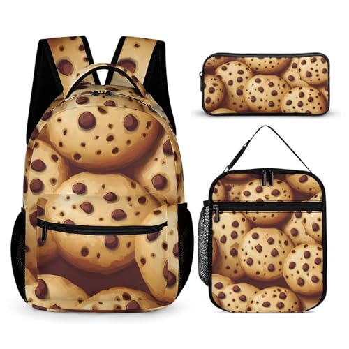 Chocolate-Cookies Backpack Shoulder Bags Lunch Bag Pencil Case Box 3 Set Daypack Cute