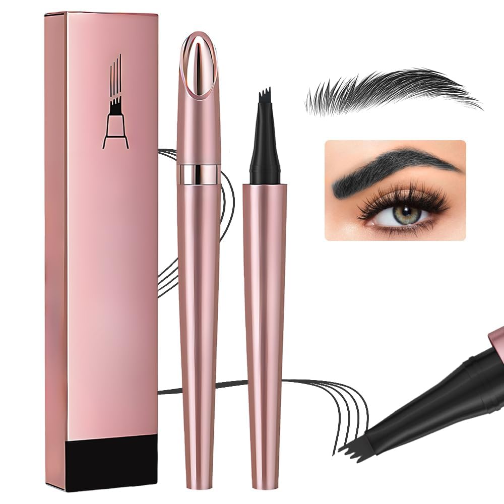 2024 New Magic Eyebrow Pencil, Waterproof Microblading Eyebrow Penci, 3d Waterproof Microblading Eyebrow Pencil Contouring Pen, 4 Tip Microblade Eyebrow Pen Long-lasting Natural (Black)