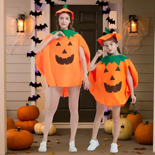 TFSZE Halloween kürbis kostüm erwachsene,Kürbis Cosplay Party Kleidung,Kürbis Kostüm Erwachsene Mit Kürbishut,Kinder/Erwachsene/Familie Halloween Party Cosplay Verkleidung