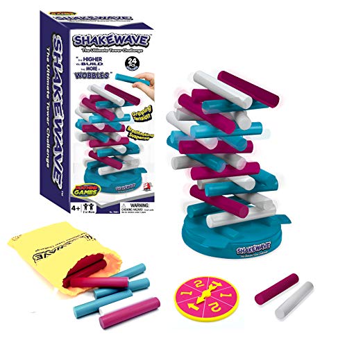 MUKIKIM Shakewave, Ultimate Stacking Blocks Game Challenge, Stack Rollers to Build Tower As High As Possible On Rotating Base Without Causing It to Collapse! Promotes Hand-Eye Coordination & Balance
