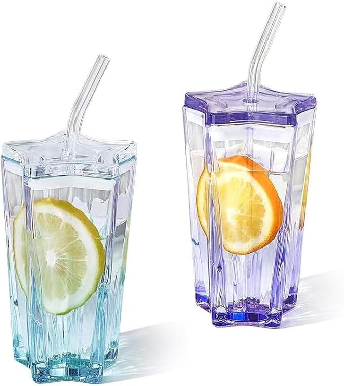 Image of Kamvy Star Textured Glass Tumbler | Pack of 1, 350ml Crystal Clear Drinking Glasses for Water, Juice, Whiskey & Cocktails | Elegant Designer Glassware for Home, Kitchen & Bar (Multi - Star)