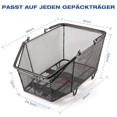 GEWAGE Fahrradkorb hinten, Großer Gepäckträger Korb abnehmbar, mit exklusivem Schnellverschluss, Robustes Metallnetz, bis 20 kg