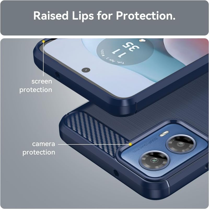 Image of NPRC Hybrid Ultra Slim Protective Case TPU Non-Slip Carbon Fiber Texture Shockproof Case Cover for Moto G34 - Blue