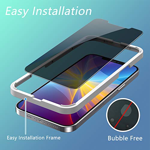 Image of (2 Pack Privacy Screen Protector for iPhone 12 Pro Max, Anti Spy Tempered Glass Screen Protector, Touch Sensitive, Bubble-Free, Case Friendly, with Easy Installation Tray