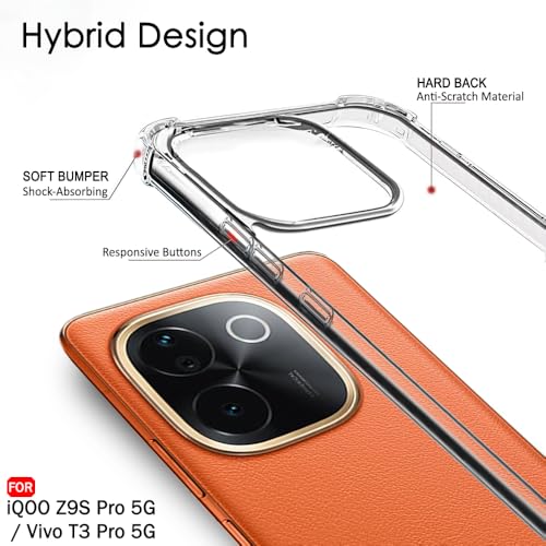 Image of TheGiftKart Crystal Clear Back Cover Case for iQOO Z9s Pro 5G / Vivo T3 Pro 5G | Shock Proof 360 Protection | Hard Clear Back Case for iQOO Z9s Pro 5G / Vivo T3 Pro 5G (PC & TPU, Transparent Bumper)