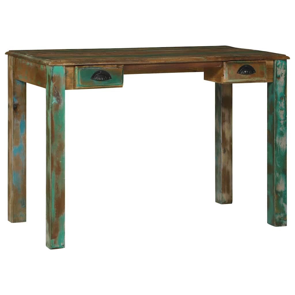 Escritorio rústico marrón de madera maciza reciclada, 112 x 55 x 76 cm, con 2 cajones, duradero escritorio para ordenador para oficina en casa, estudio, almacenamiento práctico