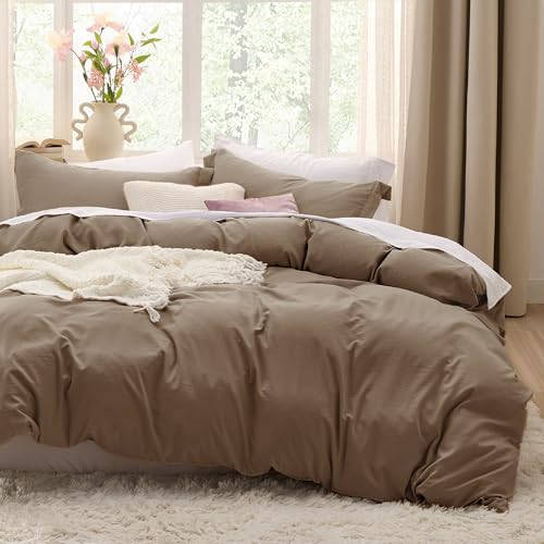 Image of Bedsure Coffee Duvet Cover Twin /Twin XL Size - 2 Pieces Prewashed Polyester Extra Soft Bedding Set, Includes 1 Twin Duvet Cover 68''x90'' with Zipper Closure & 1 Pillow Sham, No Comforter