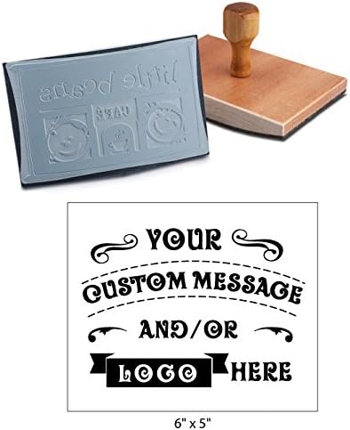 6'' x 5'' Extra Large Custom Rocker Mount Wood Hand Rubber Stamp with Wooden Handle