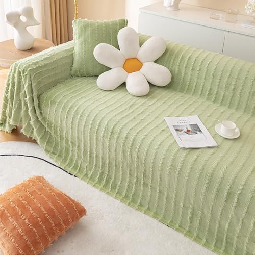 Couverture pour canapé usé : grand jeté à pompons réversible protège-lit