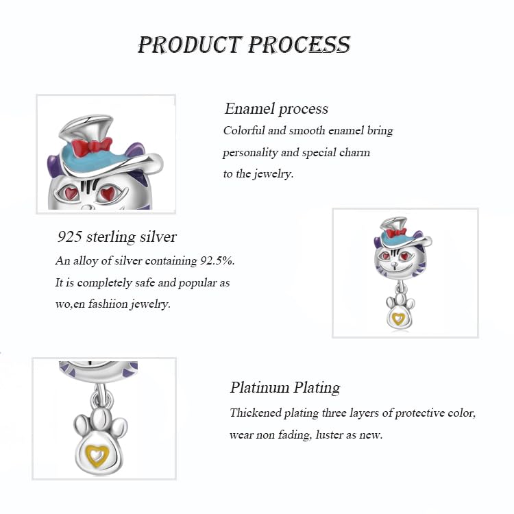 Image of Magic Cat Charm 925 Sterling Silver Heart Beads with Enamal fit European Bracelets Charms,Christmas Valentine Mother's Day Gift for Women