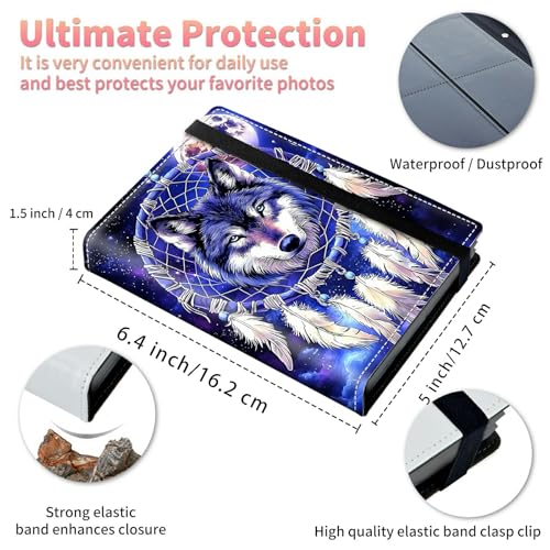 Image of Photo Album 4x6 120 Pockets Photos with Strong Elastic Band, Small Mini Albums Sheet Protector Folder for Photos, Album for Family Wedding Women Men Baby Vacation Gift, Purple wolf