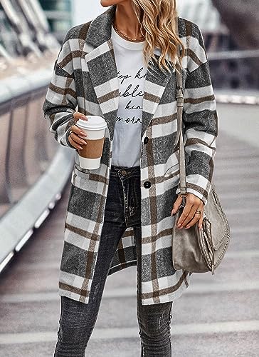 PRETTYGARDEN Women Plaid Shacket Jacket Trendy Fall Casual Button Wool Blend Tartan Trench Coat Winter Clothing with Pockets