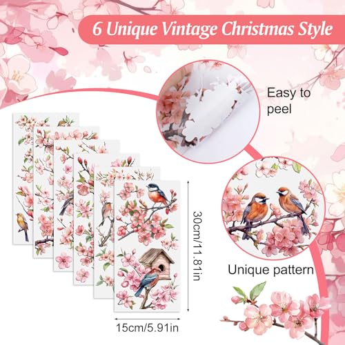 HICOHAND Rub on Transfers for Crafts 6 Sheets 15cmx30cm/5.91 * 11.81in Cherry Blossom and Bird UV DTF Waterproof Furniture Transfer Stickers for DIY Crafts Wood Glass Farbic - Image 2
