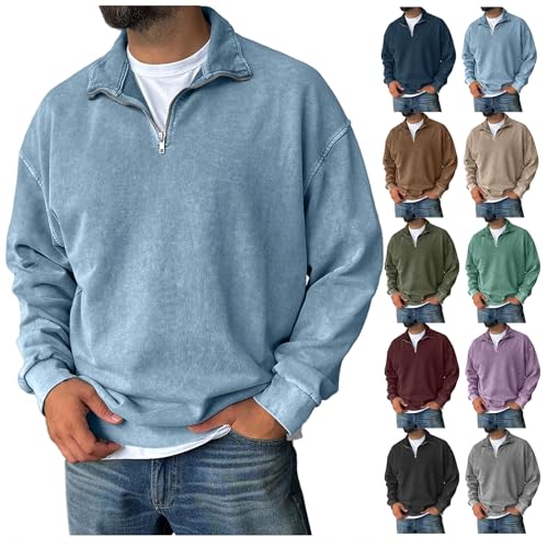 Men's Quarter Zip Polo Pullover Lightweight Long Sleeve Distressed Sweatshirt Vintage Comfort Fit Fall Winter Tops4