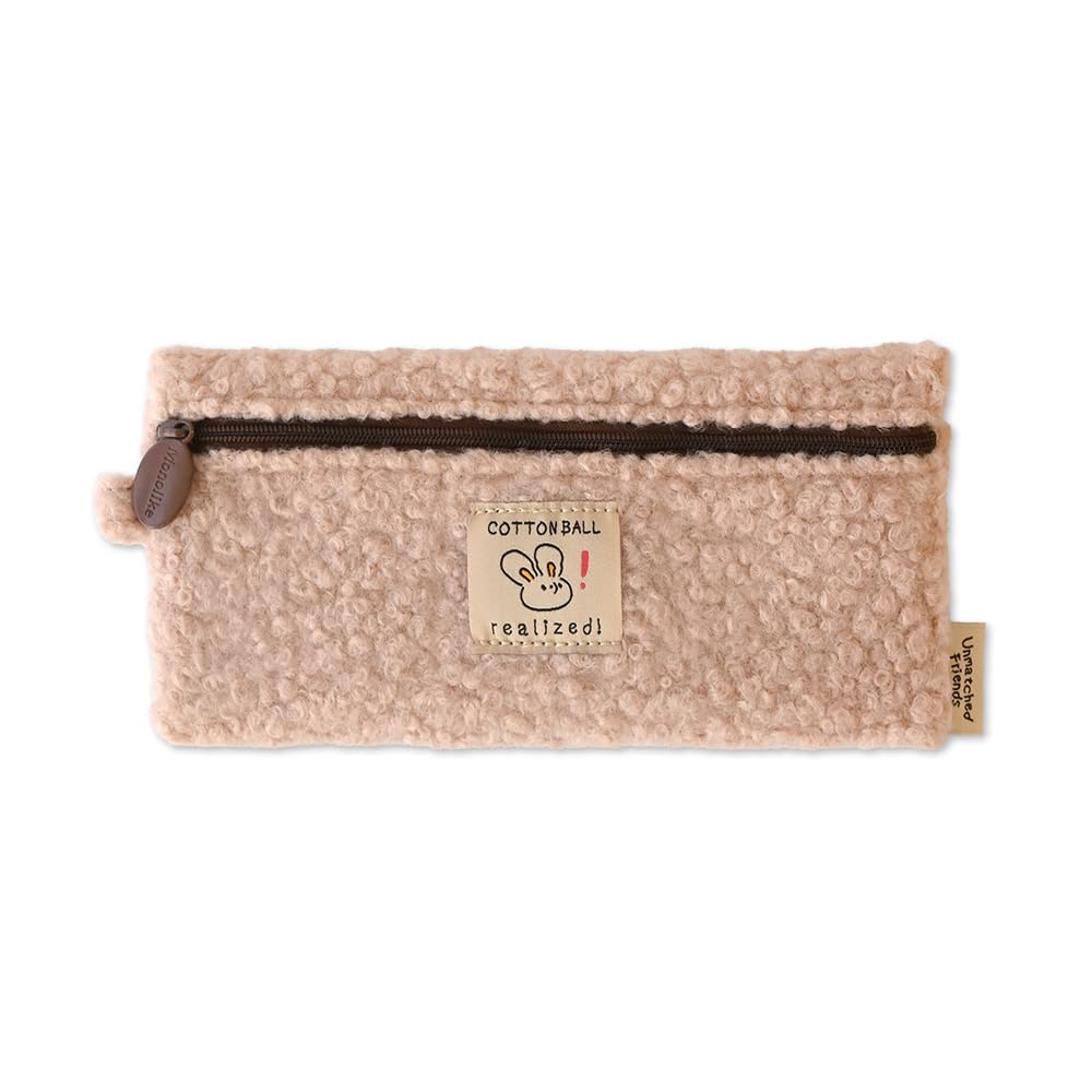 Monolike Unmatched Friends Bbogeuli Pencil Case, Pink - Slim Fuzzy Fleece Pen Pouch for Daily Use with Stain-Resistant Lining
