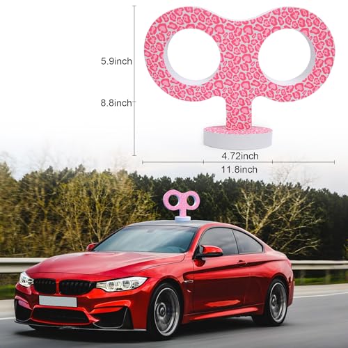 Image of 3D Wind-Up Car Key, Retro Clockwork Decoration for Car Roof, Top, Trunk Lid, Funny EVA Exterior Sticker, DIY Personalized Decoration for SUV, and Truck Models (Pink Leopard)