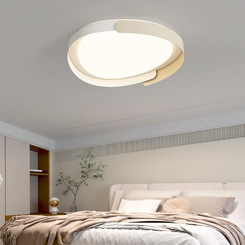 LYMSXAZOU Semi Flush Mount Ceiling Light 19.7in 32W LED Adjustable Dimmable White Modern Lamp for Bedroom Bathroom Hallway(Beige)