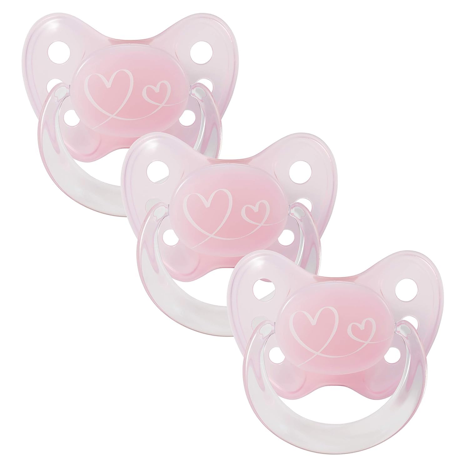 dentistar Latex Schnuller 3er-Set - Größe 1 Schnuller 0-6 Monate - Zahnfreundlicher Naturkautschuk Nuckel mit Dentalstufe – BPA-frei - Made in Germany - Herz, Rosa