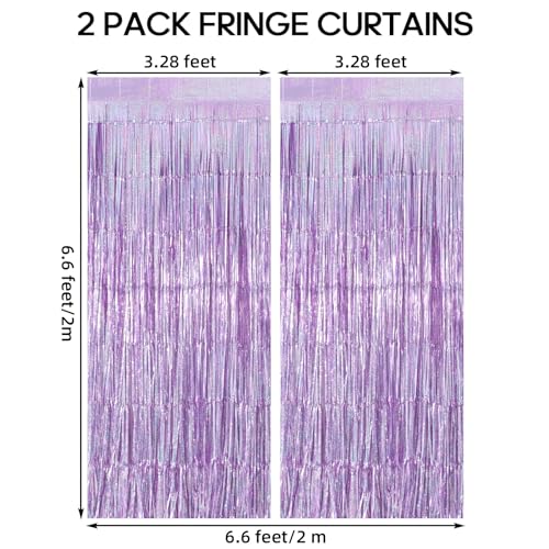 Image of 2 Pack Fringe Curtains Backdrops, Foil Fringe Curtains, Door Streamers for Birthday Wedding Bridal Shower Holiday Graduation Party Decorations, Photo Booth Backdrops, Glitter Light Purple