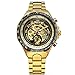 Produktbild Winner Goldene skelettierte Armbanduhr für Herren, automatische mechanische Uhr mit Edelstahlarmband