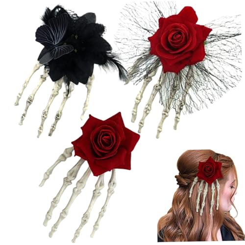 Pinces à cheveux gothiques effrayantes tête de mort et main squelette pour décoration Halloween