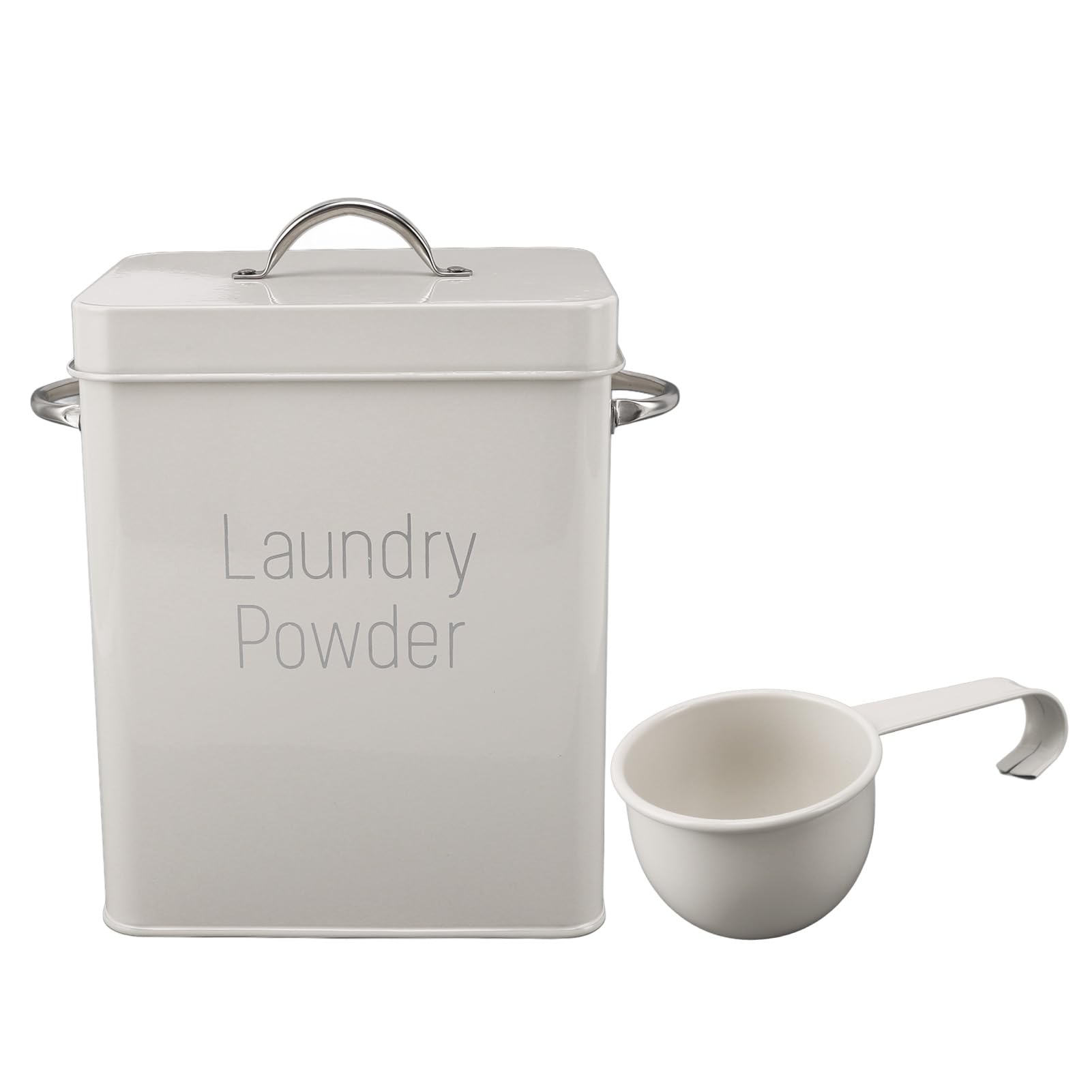 Metal Laundry Detergent Container, Laundry Powder Soap Dispenser with Scoop and Lid Modern Farmhouse Storage Box Laundry Room Organization Laundry Powder Container for Washing Powder(milky white)