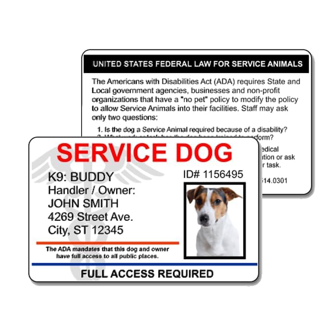 Service Dog Custom Plastic ID Card - Personalized with Your Dog’s Photo and Handler Information