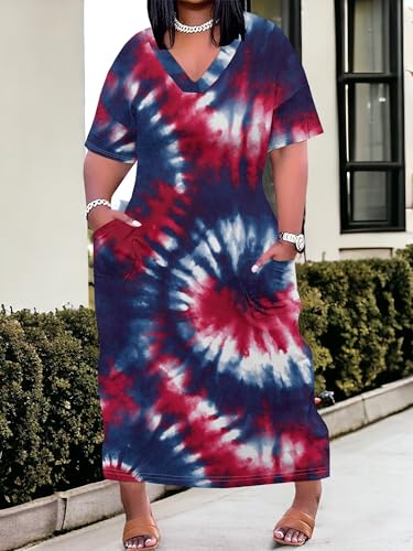 Image of PinkPatty Women's Oversize V Neck Short Sleeve Maxi Dress with Pockets