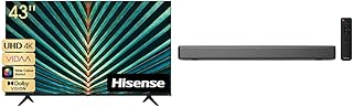 Hisense 43A7GV - 43 inch 4K Ultra HD VIDAA Smart TV,Dolby Vision HDR & HS214 2.1ch Sound Bar with Built-in Subwoofer, 108W, All-in-one Compact Design with Wireless Bluetooth, Powered by Dolby Audio