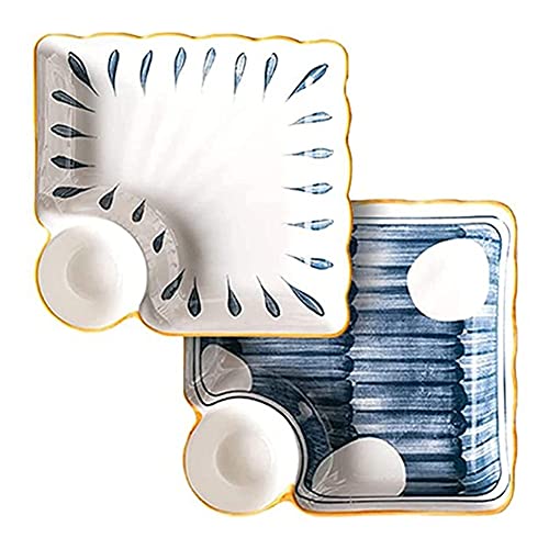Kuprine Ceramic Japanese Sushi Plates, Set of 2, Square Shape Dessert/Salad Sushi Plates Serving Trays, High-fire Ceramic Sushi Plates, for Cupcakes, Sushi, Fruits, Snacks DDD