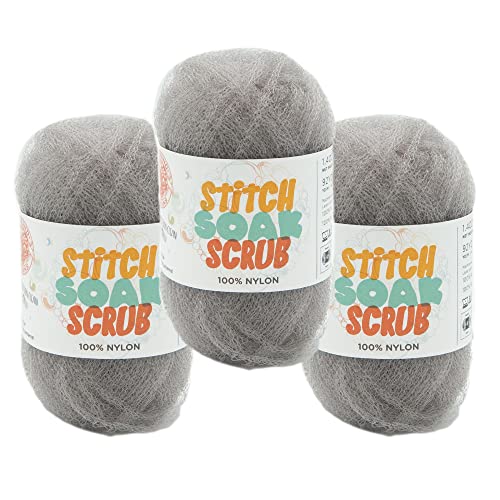 (3 Pack) Lion Brand Yarn Stitch Soak Scrub Nylon Yarn for Crafts, Harbor Mist