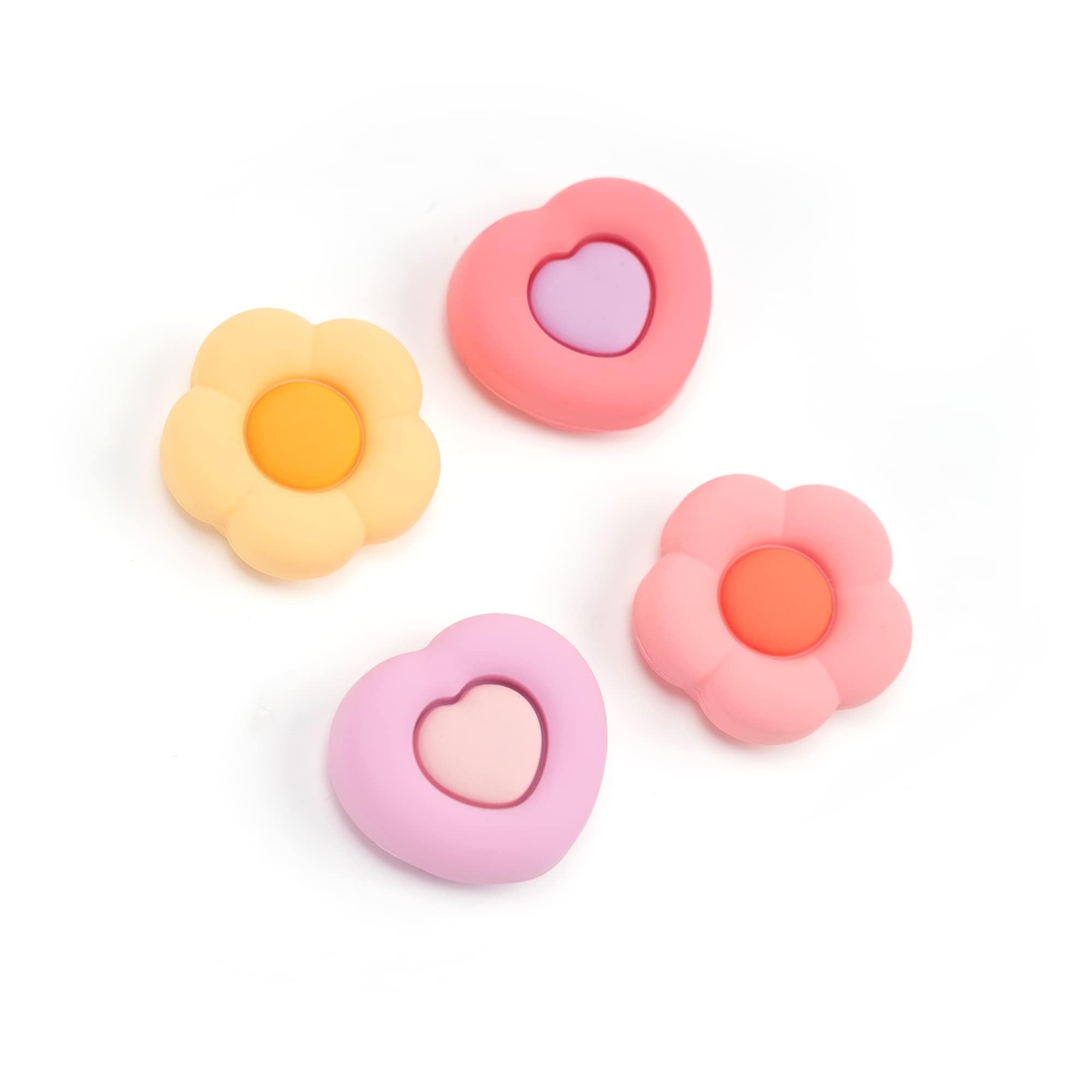 Soft Silicone Thumb Grips, 2-Pair Thumbstick Cover Caps Compatible with Xbox One Controller - 2 Pair / 4 Pcs - Heart & Flower