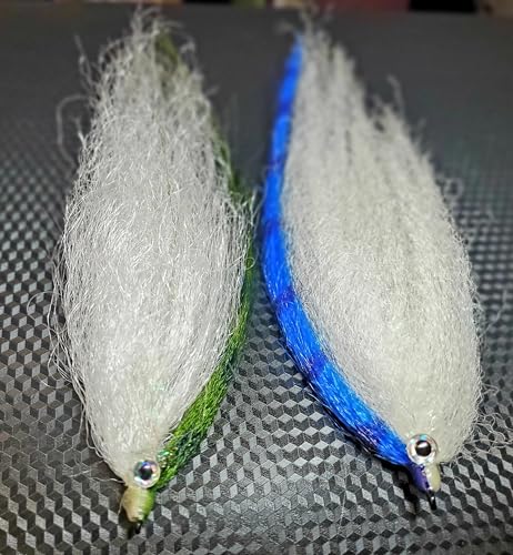 Two- 6'' Salt Water Baitfish, E P Baitfish, Predator Fly, Striper Fly, Pilchard Fly, Big Game Fly, Blue,White