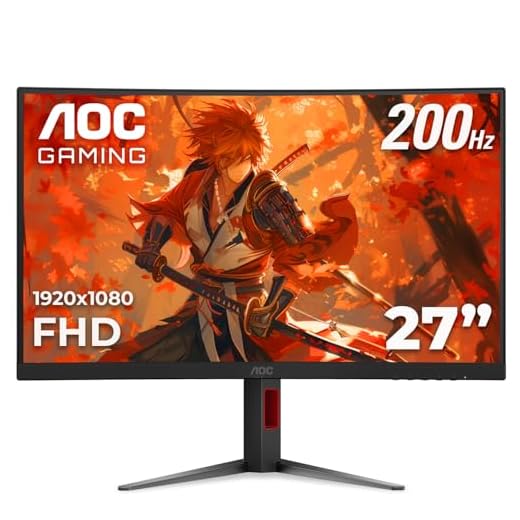 AOC C27G4H2 27" Curved Gaming Monitor, FHD 1920x1080, 1500R, 200Hz Refresh Rate, 0.3ms Response Time, Height Adjustable, Black, Xbox PS5 Switch Compatible