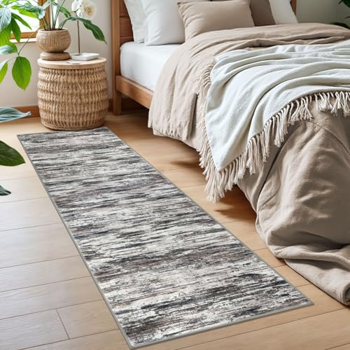 2x6 Grey Brown Modern Abstract Runner Rug for Hallways, Super Soft Hallway Decor Kitchen Rugs with Non-Slip, Non-Shedding Washable Runners for Entryway Bedroom Indoor