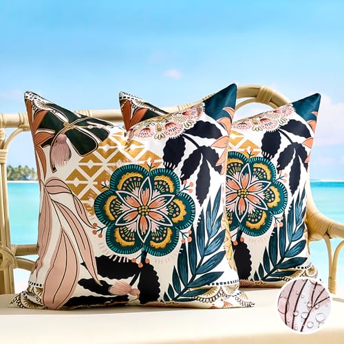 18x18 Boho Outdoor Pillow Covers for Wicker Couch...