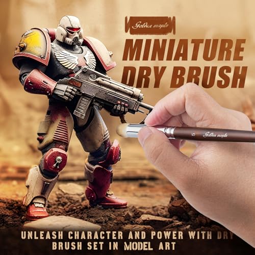 Image of Detail Paint Brushes Dry Brushes, Golden Maple 10PC Flat Miniature Dry Paint Brushes Fine Detail Paint Brush Set for Acrylic, Oil, Watercolor & Figurine
