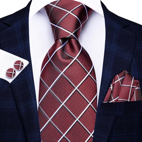 Image of Hi-Tie Men 63inches Tie Set Extra Long Necktie Paisley Tie Pocket Suqare Cufflinks Big and Tall Men Tie