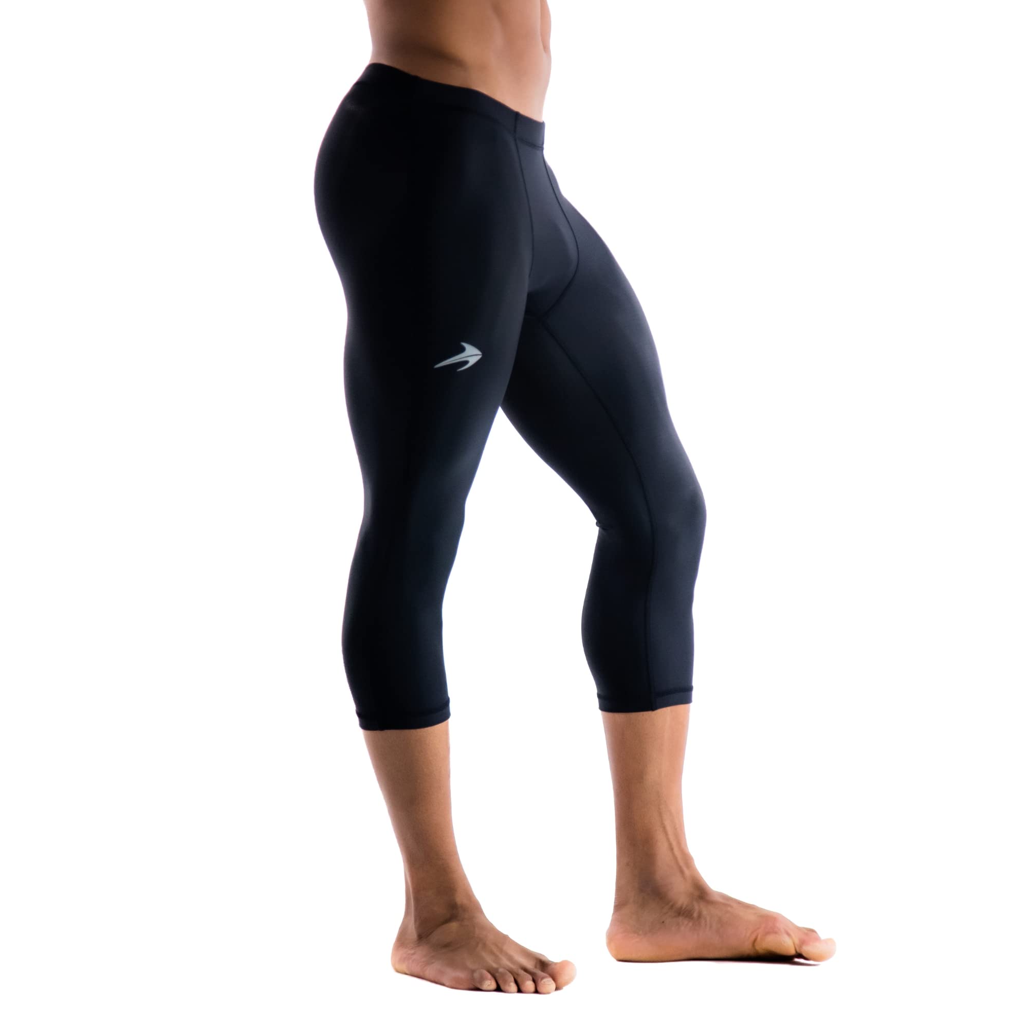 CompressionZ Men's Compression Pants for Workout, Sports|Base Layer Running Tights Leggings, Black Capri, Medium