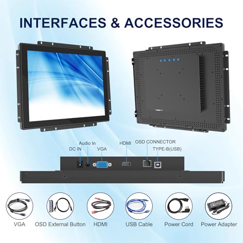 Image of 1024x800 Industrial Touch Display with 10-Point Multi-Touch,15 Inch Open Frame Touch Screen Monitor, 10-Point Metal Housing HD-MI VGA Input for Industrial Automation Control